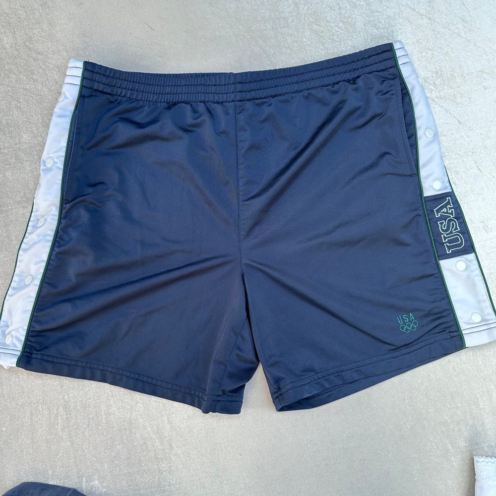Vintage 90s USA Olympics Tearaway Shorts Mens XL Snap Side JCPenney Navy